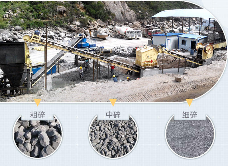 石頭打石機生產現場，不同規格的成品展示